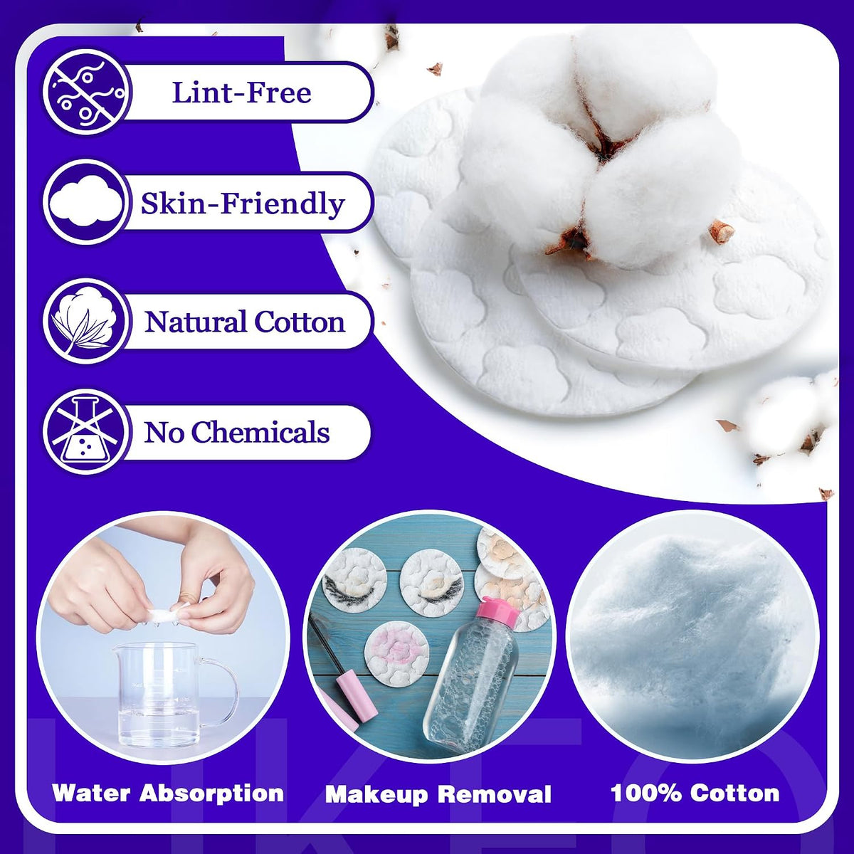 Round Cotton Pads for Face, 300 Count Cotton Rounds