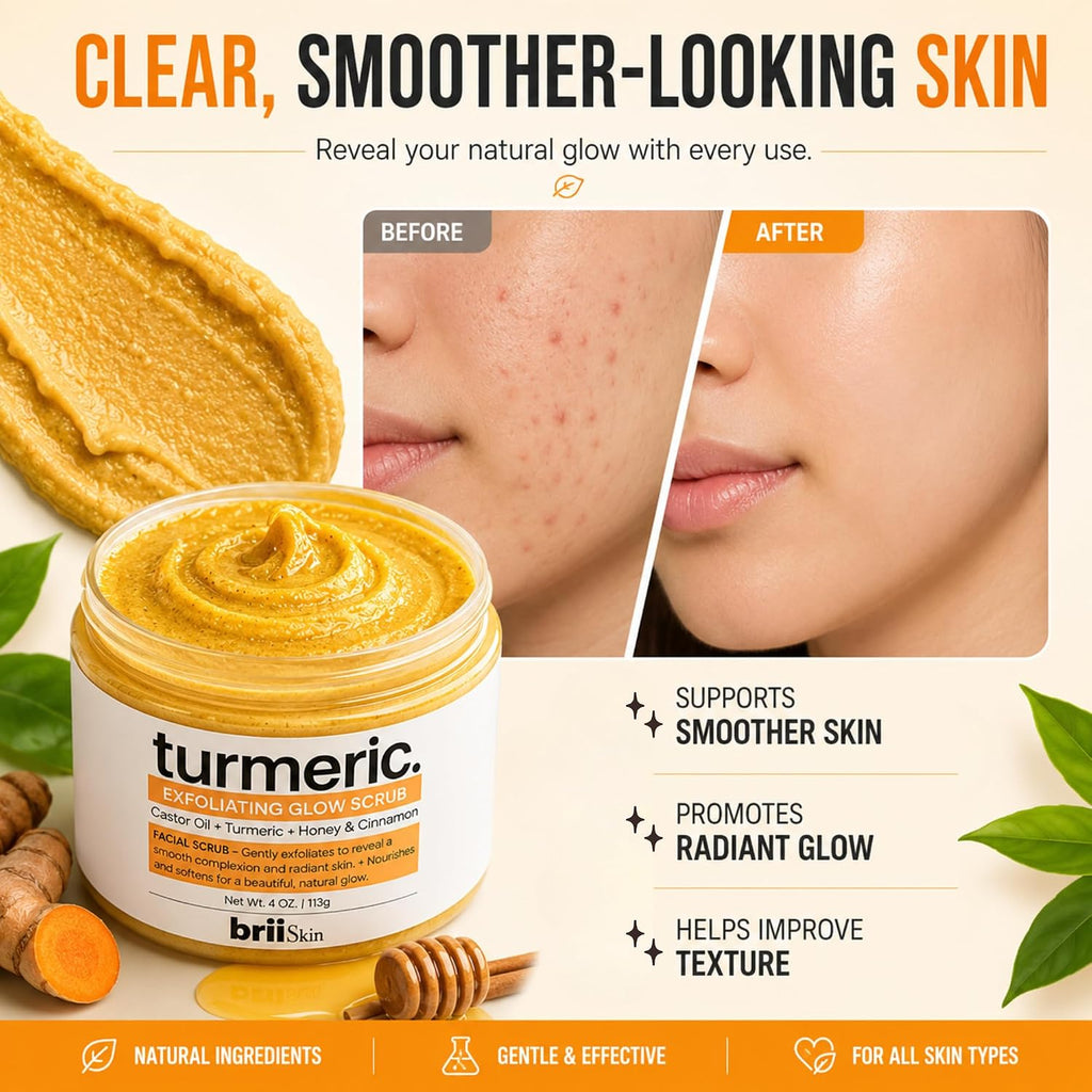 Turmeric Honey Sugar Scrub with Pumice for Face, Dark Spots, Acne, Deep Pore Exfoliating Facial Cleanser for Radiant, Even-Tone Skin