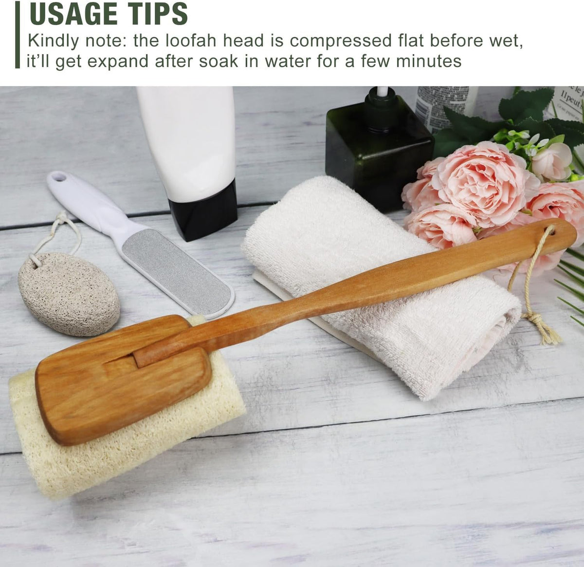 2 Pack Natural Exfoliating Loofah Luffa Loofa Bath Brush on a Stick, Shower Sponge Back Scrubber with Long Wooden Handle for Men & Women, Deep Clean and Invigorate Your Skin Back Brush