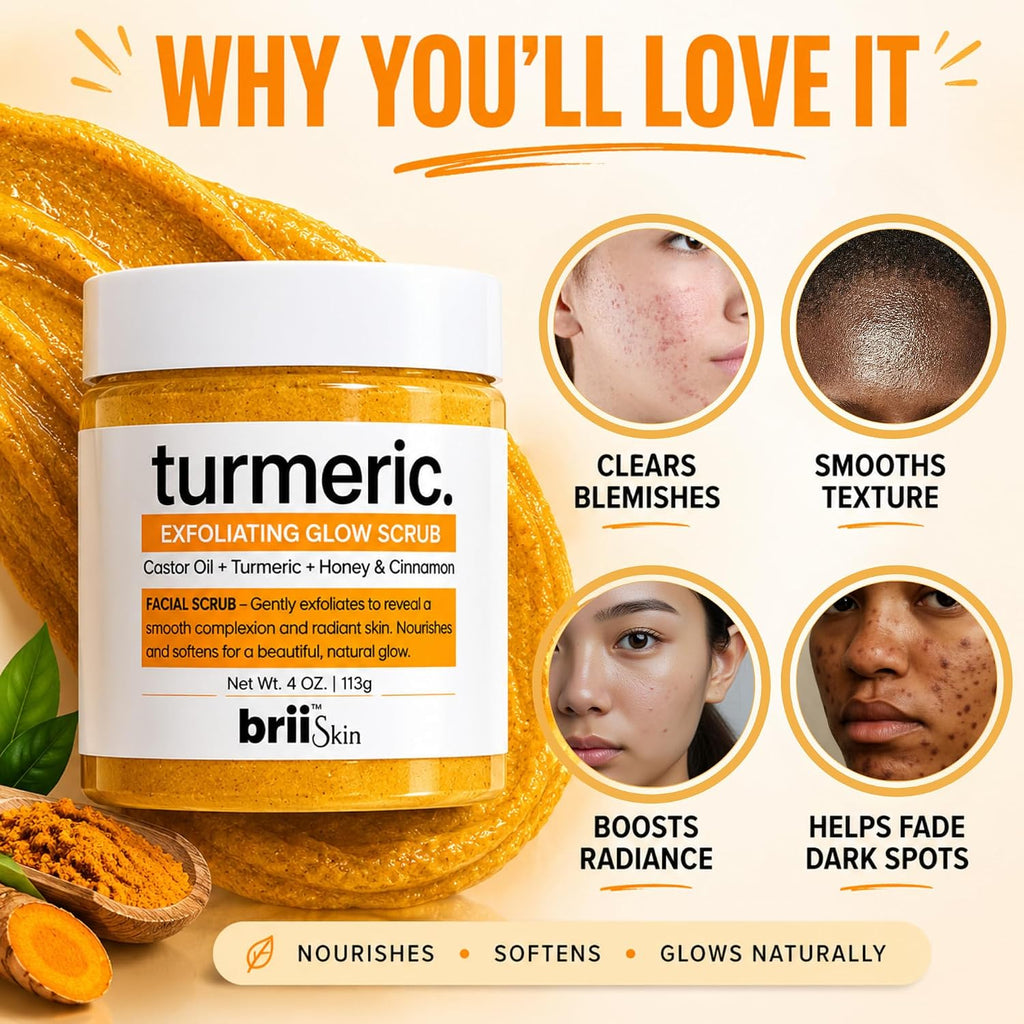Turmeric Honey Sugar Scrub with Pumice for Face, Dark Spots, Acne, Deep Pore Exfoliating Facial Cleanser for Radiant, Even-Tone Skin