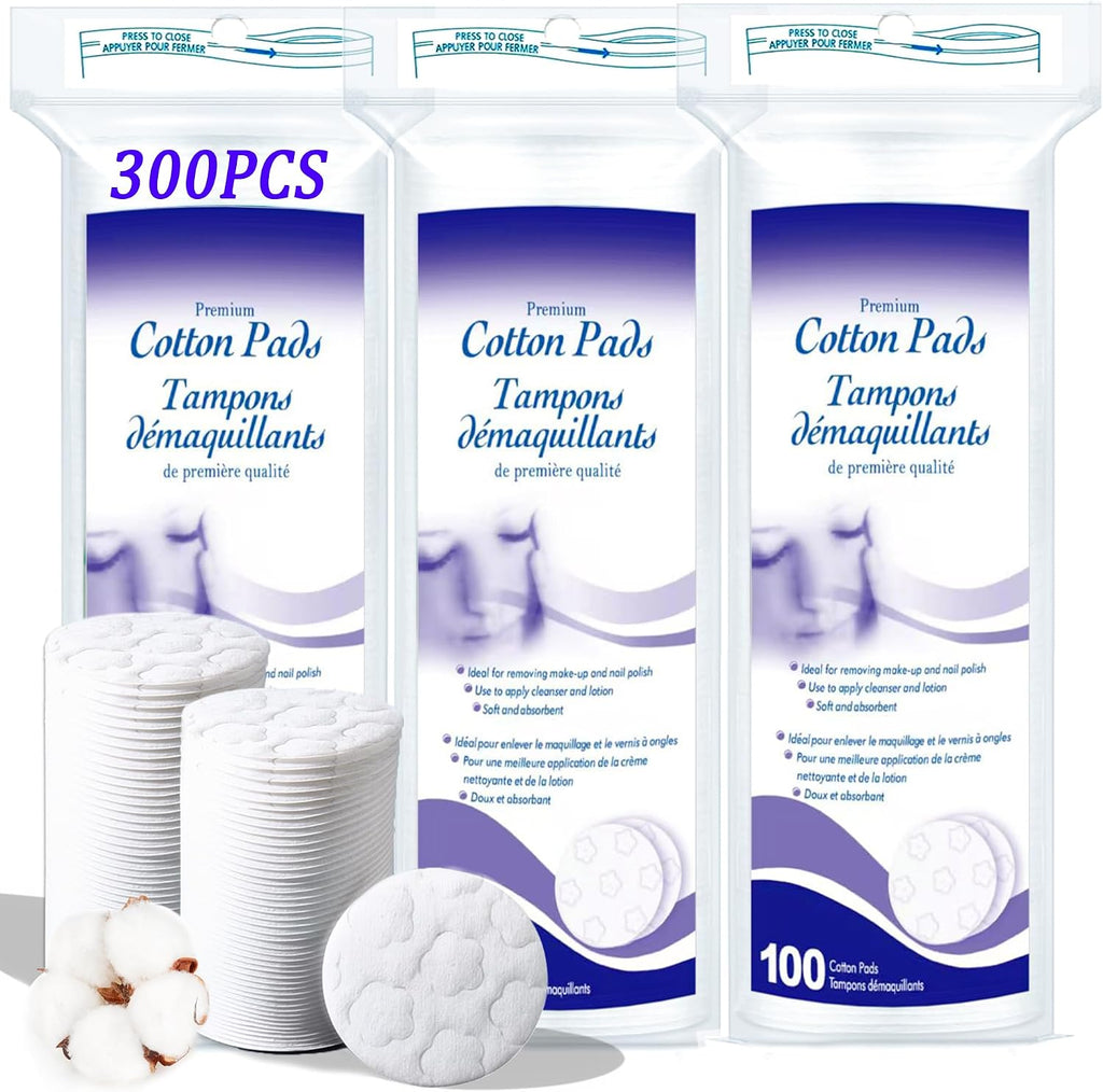 Round Cotton Pads for Face, 300 Count Cotton Rounds