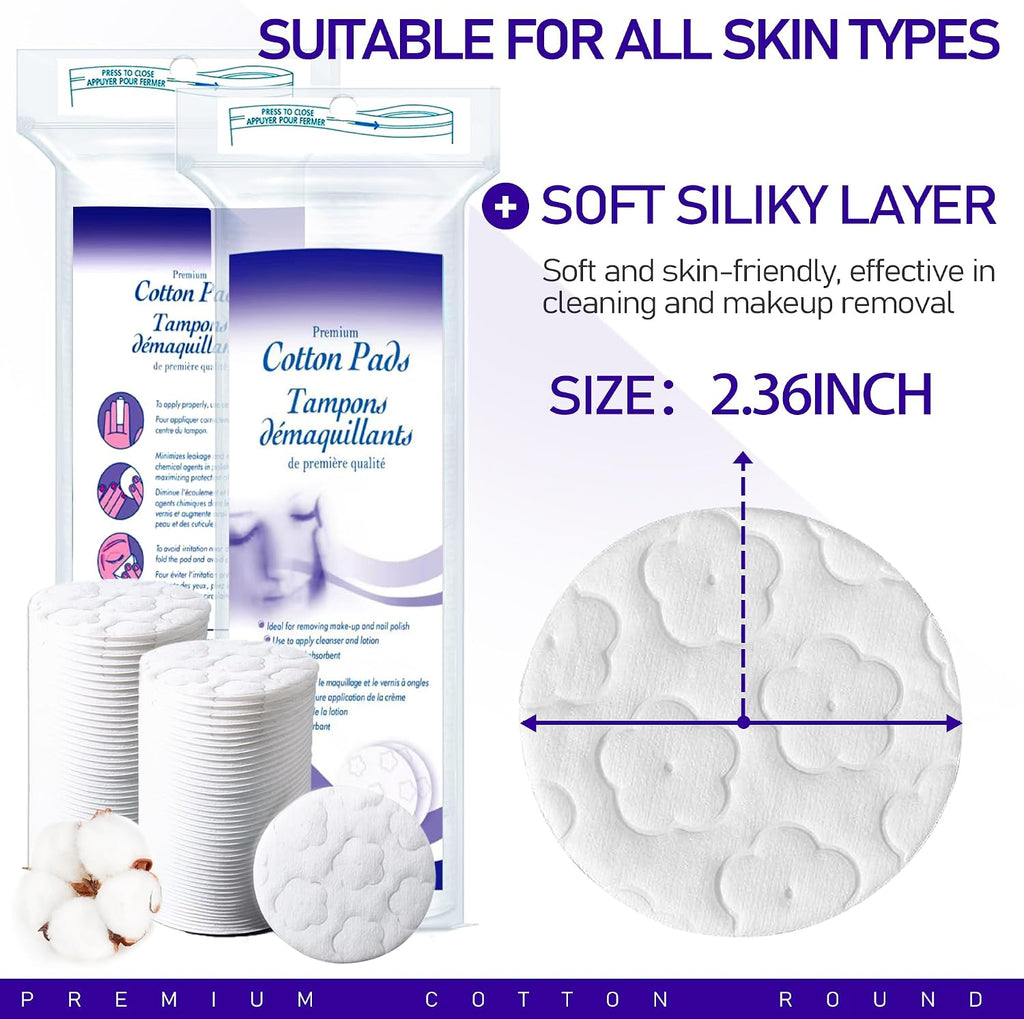 Round Cotton Pads for Face, 300 Count Cotton Rounds