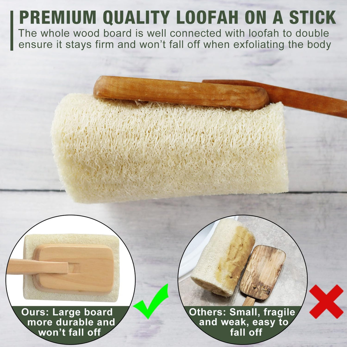 2 Pack Natural Exfoliating Loofah Luffa Loofa Bath Brush on a Stick, Shower Sponge Back Scrubber with Long Wooden Handle for Men & Women, Deep Clean and Invigorate Your Skin Back Brush