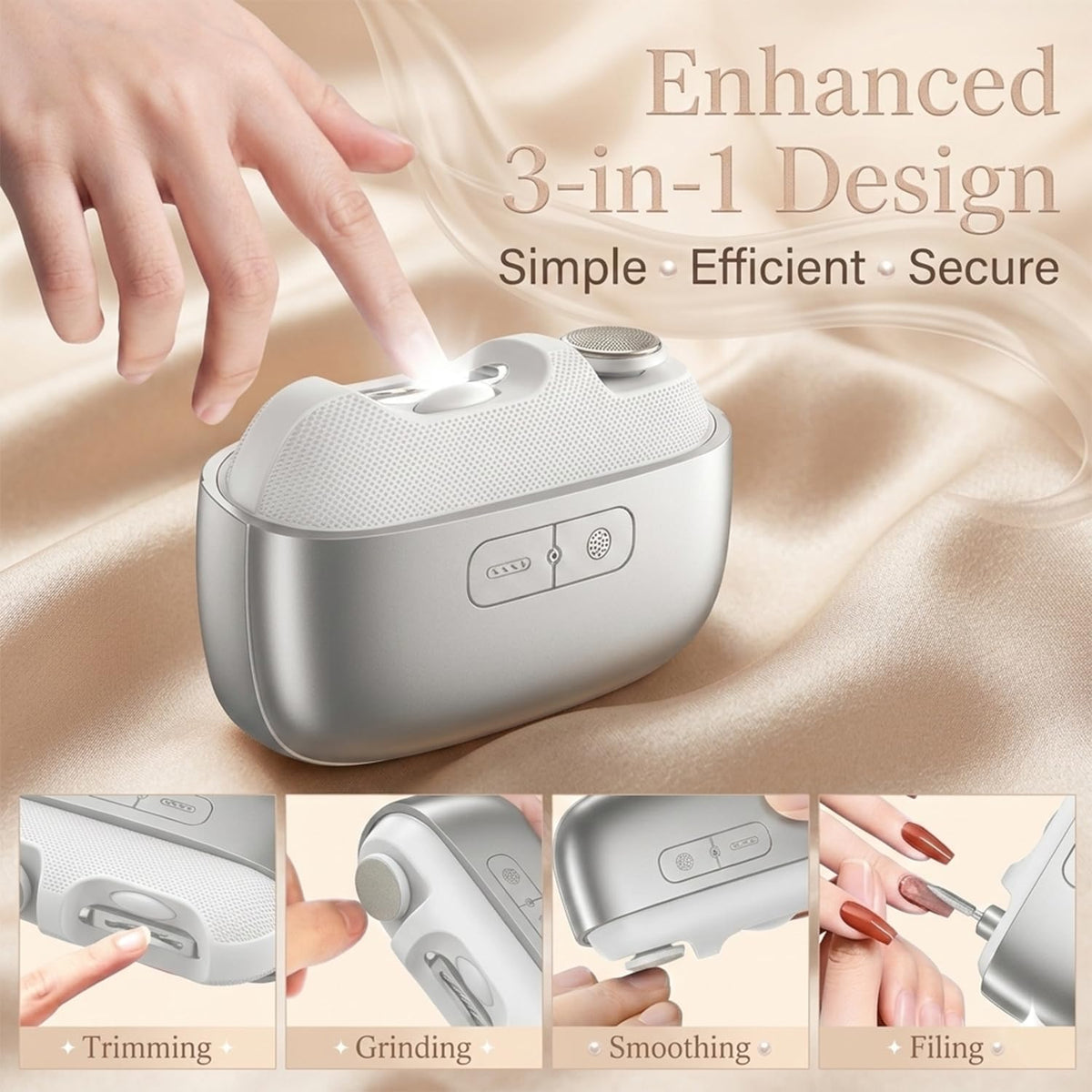 Electric Nail Clipper, 3-In-1 Automatic Nail Trimmer Cutter, 2 Speed USB Rechargeable Nail Care Tool, Built-In Clipping Collector, LED Light for Kids, Seniors & Adults