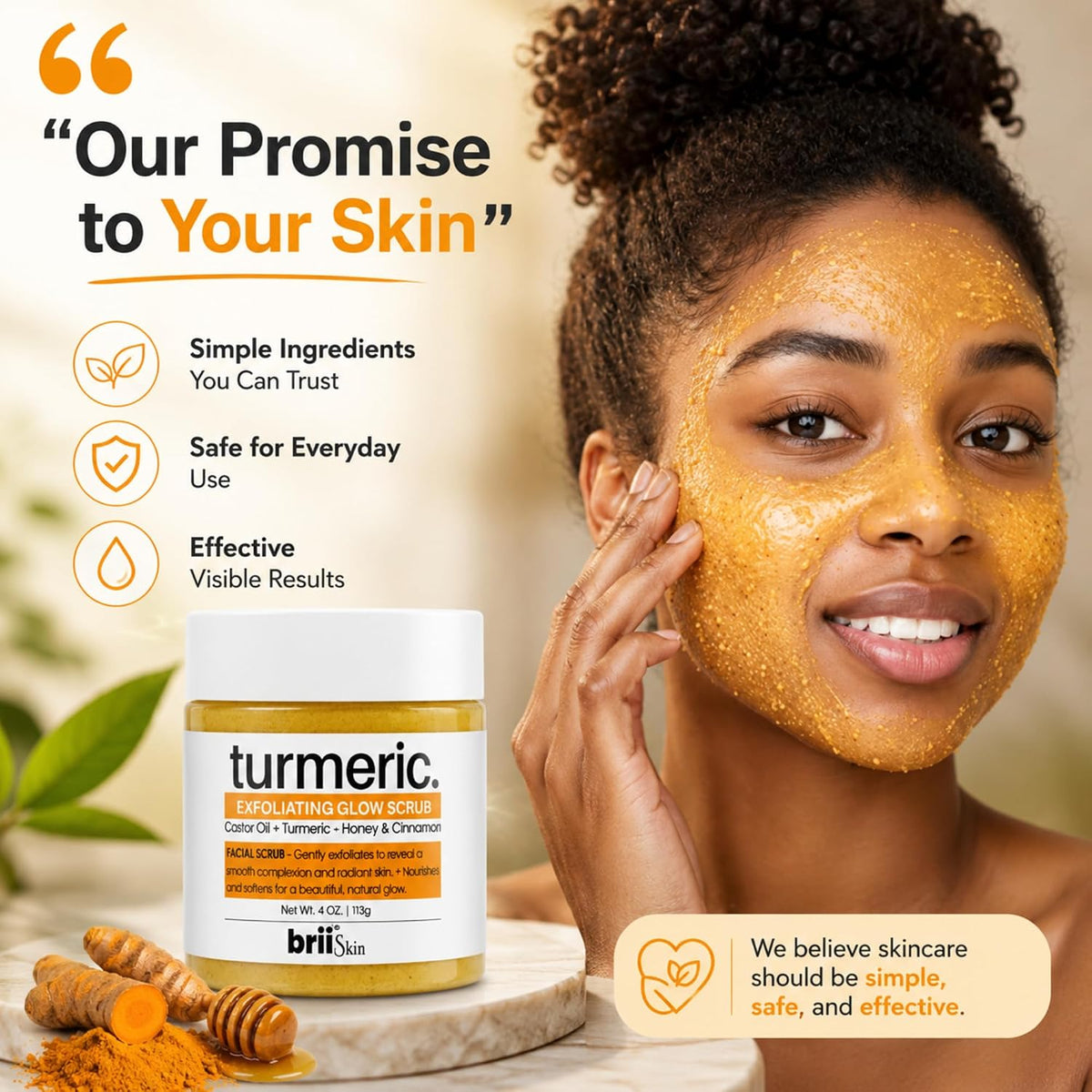Turmeric Honey Sugar Scrub with Pumice for Face, Dark Spots, Acne, Deep Pore Exfoliating Facial Cleanser for Radiant, Even-Tone Skin