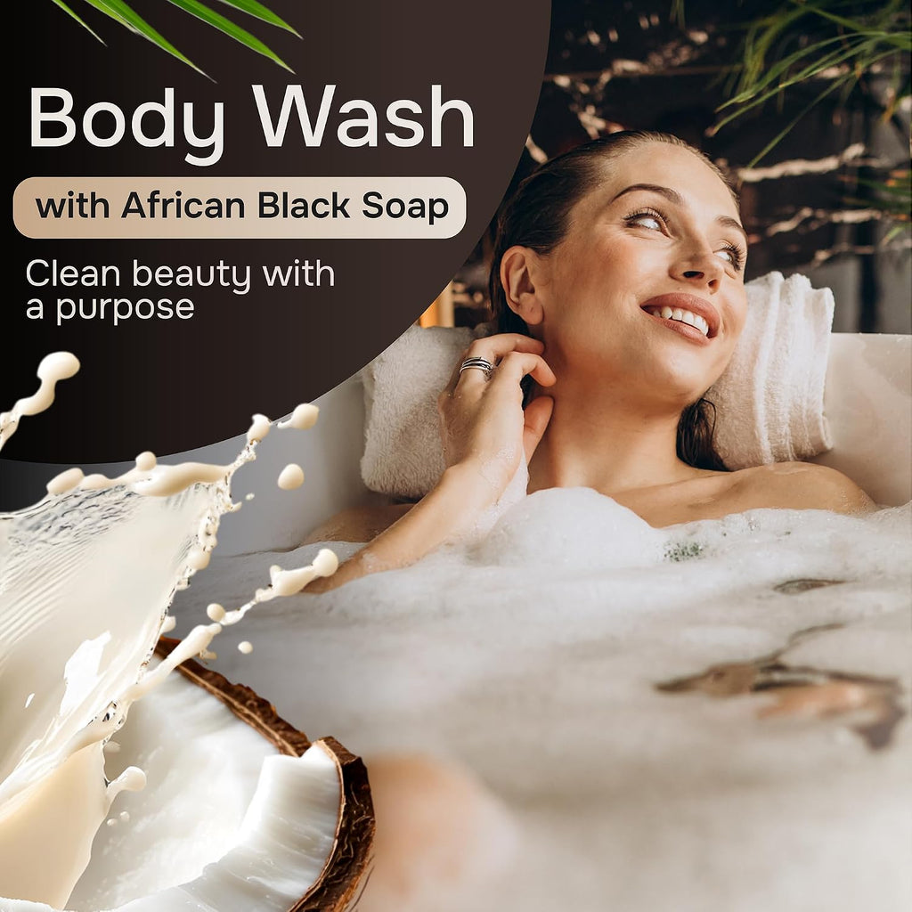 African Black Soap Body Wash, 12 Oz – Sulfate‑Free, Vegan Cleanser with Shea Butter – Soothing, Detoxifying Shower Gel for Men & Women