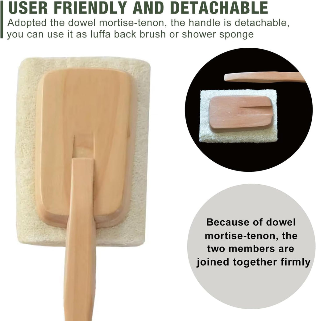 2 Pack Natural Exfoliating Loofah Luffa Loofa Bath Brush on a Stick, Shower Sponge Back Scrubber with Long Wooden Handle for Men & Women, Deep Clean and Invigorate Your Skin Back Brush