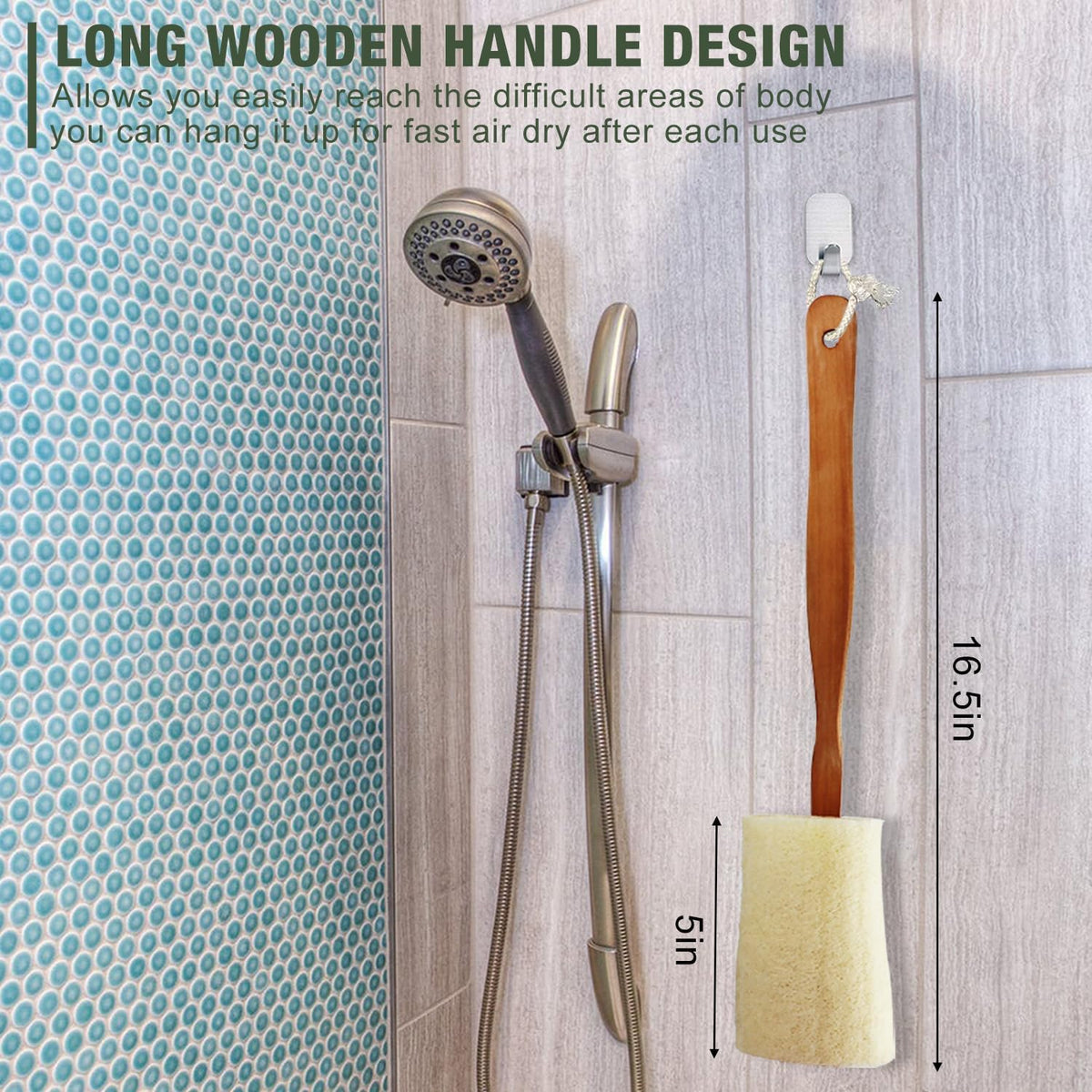 2 Pack Natural Exfoliating Loofah Luffa Loofa Bath Brush on a Stick, Shower Sponge Back Scrubber with Long Wooden Handle for Men & Women, Deep Clean and Invigorate Your Skin Back Brush