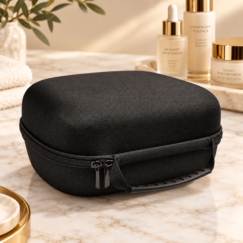 Black hard case side angle with zipper detail